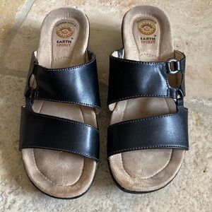 Earth Spirit Lissa Black Leather Comfort Slip On Sandals Womens Beach Size 9